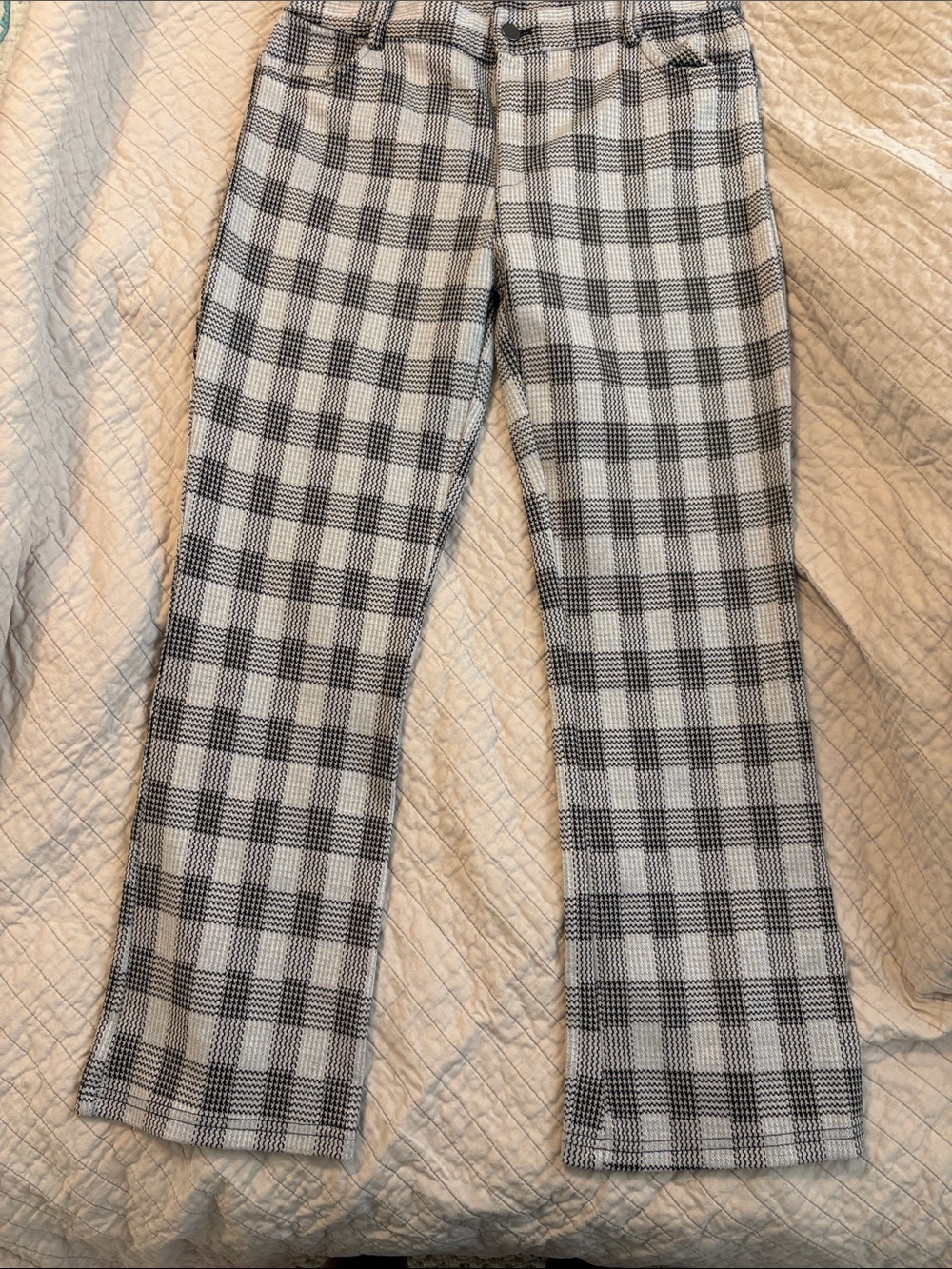 Juniors Tan with Dark Brown and White Plaid Pants